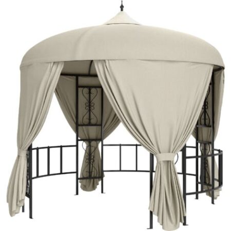 Outsunny Gazebo da Esterno Rotondo Ø3m con Prese d'Aria e Tende Laterali Beige