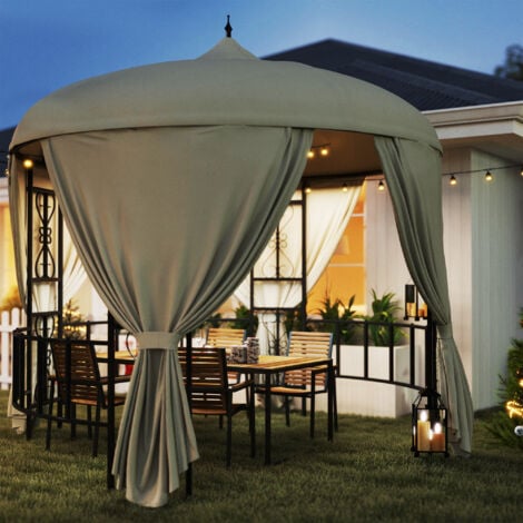 Outsunny Gazebo da Esterno Rotondo Ø3m con Prese d'Aria e Tende Laterali Beige