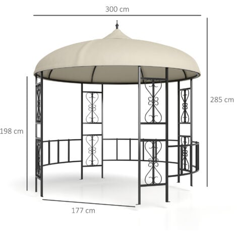 Outsunny Gazebo da Esterno Rotondo Ø3m con Prese d'Aria e Tende Laterali Beige