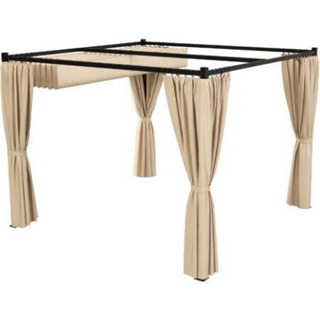 Outsunny Pergola con Tende e Tetto Retrattile in Metallo Beige