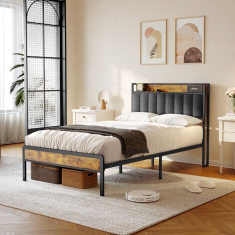 Letto Singolo 120x200 Struttura Metallica con Testiera Imbottito Composita Legno/Tessuto - Bealife Grigio Antracite