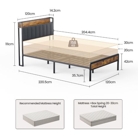 Letto Singolo 120x200 Struttura Metallica con Testiera Imbottito Composita Legno/Tessuto - Bealife Grigio Antracite