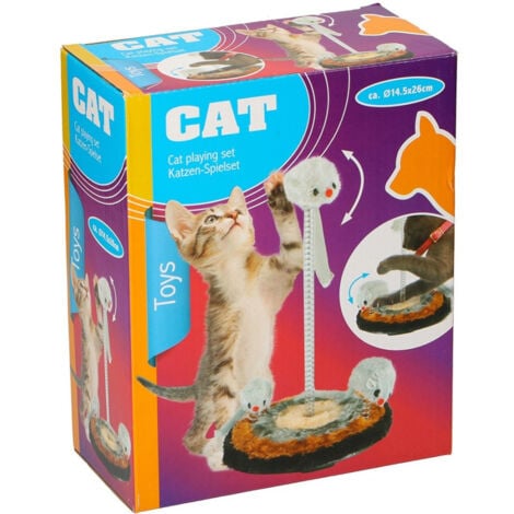 TrAdE Shop Traesio - Gioco Per Gatto Con 3 Topi 15 X 26 Cm Play Set Gatti Giochi Passatempo Animali -