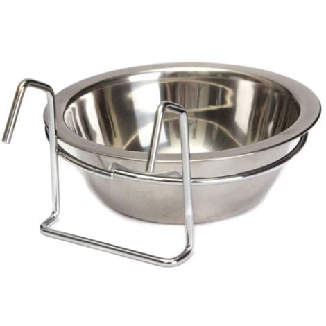 TrAdE Shop Traesio - Ciotola 16cm Con Gancio Rialzato Cane Gatto Uccelli Acqua In Acciaio Antiscivolo -