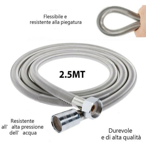 TrAdE Shop Traesio - Tubo Flessibile Soffione Doccino Per Doccia Vasca Bagno 2.5mt In Acciaio Cromato -