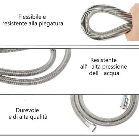 TrAdE Shop Traesio - Tubo Flessibile Soffione Doccino Per Doccia Vasca Bagno 2.5mt In Acciaio Cromato -