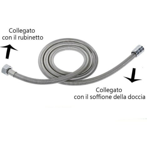 TrAdE Shop Traesio - Tubo Flessibile Soffione Doccino Per Doccia Vasca Bagno 2.5mt In Acciaio Cromato -