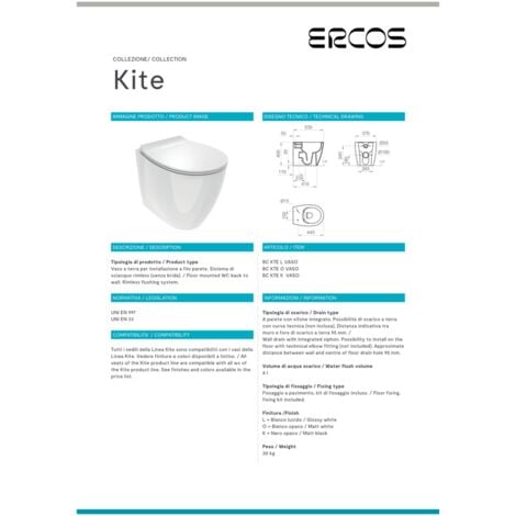 Wc a Terra Senza Brida Ercos "Kite" Bianco Opaco