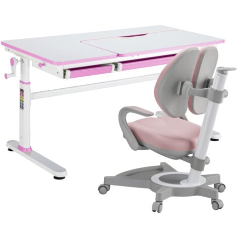 Set Sauda Scrivania e Sedia Girevole per Bambini Altezze Regolabili - Rosa [en.casa]