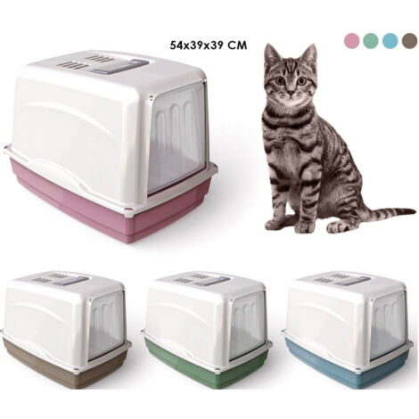 TrAdE Shop Traesio - Lettiera Toilette Chiusa Maniglia Filtro Per Gatti Gatto Vicky 54x39x39 Igiene -