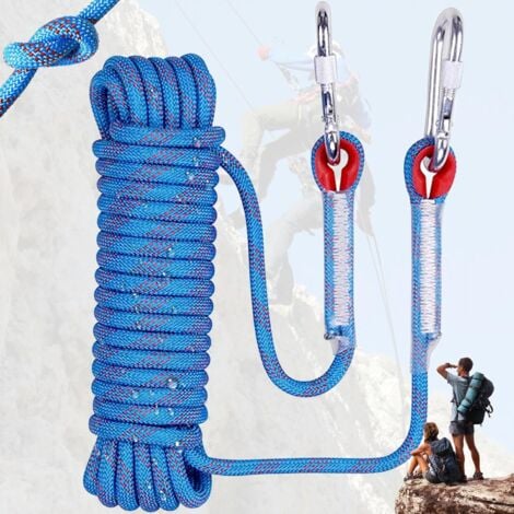 Corda da arrampicata DPZO con moschettone di sicurezza statico 10mm Corda da alpinismo in poliestere Salvataggio per escursionismo Alpinismo Montagna 10M-DPZO