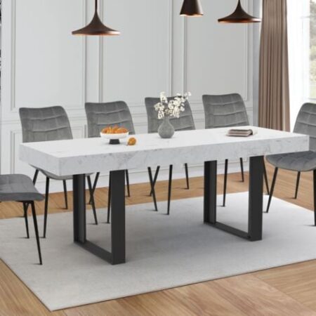 Tavolo da pranzo rettangolare allungabile per 4-8 persone ALASKA 160-200 cm PHOENIX con piano effetto marmo bianco