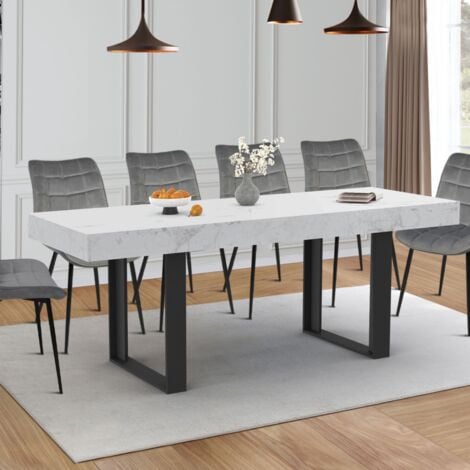Tavolo da pranzo rettangolare allungabile per 4-8 persone ALASKA 160-200 cm PHOENIX con piano effetto marmo bianco