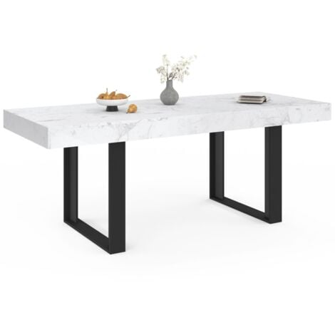 Tavolo da pranzo rettangolare allungabile per 4-8 persone ALASKA 160-200 cm PHOENIX con piano effetto marmo bianco