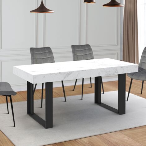 Tavolo da pranzo rettangolare allungabile per 4-8 persone ALASKA 160-200 cm PHOENIX con piano effetto marmo bianco