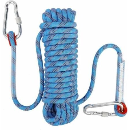 Corde d'escalade avec Mousqueton de Sécurité Statique 10mm Corde d'alpinisme Polyester Sauvetage pour Randonnée Alpinisme Montagne 10M