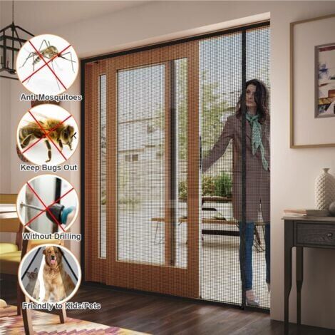 Lot de 2,Moustiquaire Porte Magnétique 70x190cm, Rideau Moustiquaire Porte Fenetre Ouverture Latérale en Fibre de Verre Gris Anti-Moustiques pour Balcon, Fermeture Automatique Moustiquaire Aimantée