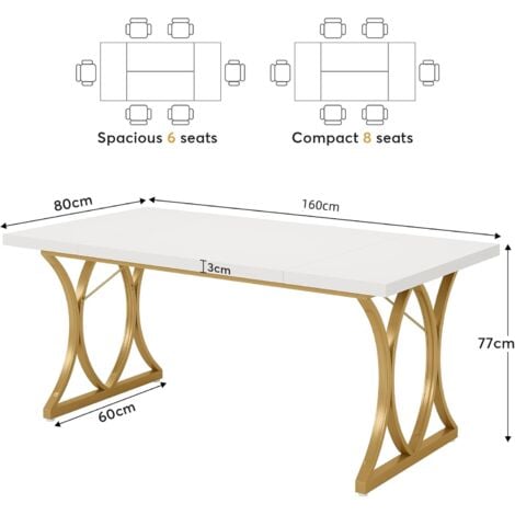 Tavolo da scrivania per computer Tribesigns, 159 x 79 x 78 cm, tavolo per PC moderno, tavolo da ufficio, tavolo da lavoro, tavolo da pranzo con struttura in metallo dorato per l'home office a casa scr