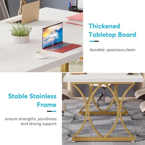 Tavolo da scrivania per computer Tribesigns, 159 x 79 x 78 cm, tavolo per PC moderno, tavolo da ufficio, tavolo da lavoro, tavolo da pranzo con struttura in metallo dorato per l'home office a casa scr