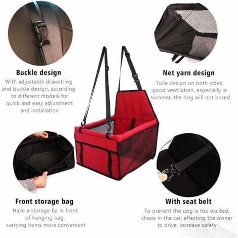 Seggiolino auto per cani o gatti, accessori per auto per cani, fodera per seggiolino auto impermeabile in tessuto Oxford con cintura di sicurezza da viaggio per chinots e borsa portaoggetti