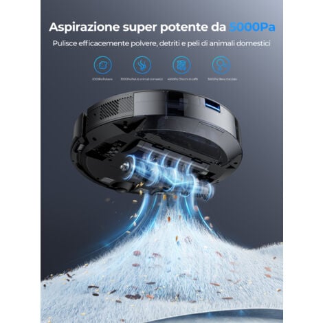 Laresar Robot Aspirapolvere, 4500Pa Robot Aspirapolvere 3 in 1 Navigazione Lidar a 360°, 5 Mappe Salvabili, Adatto per Peli di Animali Domestici/Tappeti/Pavimenti, Controllo App/Alexa, Nero