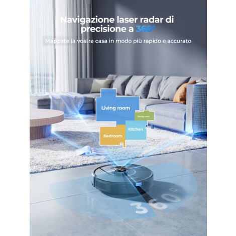 Laresar Robot Aspirapolvere, 4500Pa Robot Aspirapolvere 3 in 1 Navigazione Lidar a 360°, 5 Mappe Salvabili, Adatto per Peli di Animali Domestici/Tappeti/Pavimenti, Controllo App/Alexa, Nero