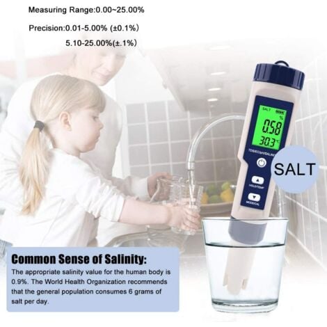 Misuratore elettronico di pH 5 in 1 - Qualità dell'acqua, temperatura, pH, EC, sale TDS