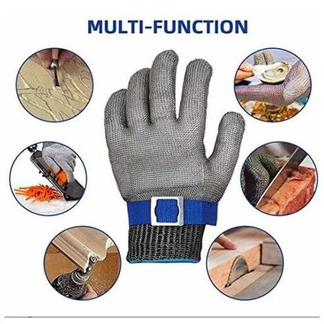 Guanti antitaglio - Guanti di sicurezza alimentare in maglia di acciaio inossidabile, guanti da macellaio, guanti da cucina antitaglio in acciaio (L, 24,5 cm)