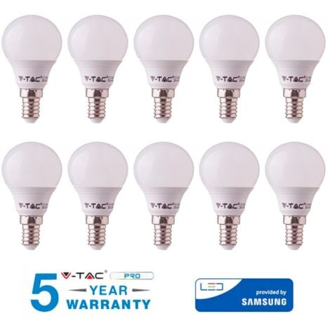 LAMPADINE LED E14 V-TAC SAMSUNG 7W 45W MINI GLOBO P45 FREDDA 6400k X10
