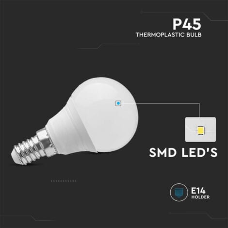 LAMPADINE LED E14 V-TAC SAMSUNG 7W 45W MINI GLOBO P45 FREDDA 6400k X10