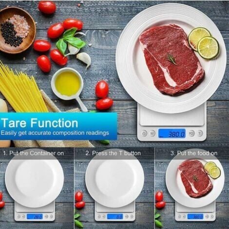 Bilancia da cucina, bilancia elettronica di precisione 0,1 g/3 kg, piccola bilancia per gioielli con funzione tara e PCS, bilancia alimentare per cottura al forno, cucina, caffè con vassoi