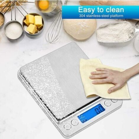 Bilancia da cucina, bilancia elettronica di precisione 0,1 g/3 kg, piccola bilancia per gioielli con funzione tara e PCS, bilancia alimentare per cottura al forno, cucina, caffè con vassoi