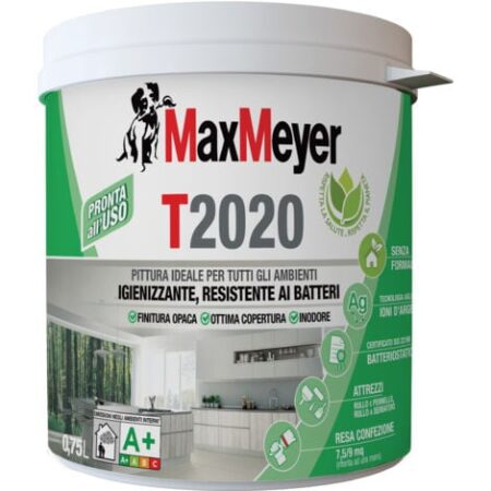 MaxMeyer T2020, Pittura per Interni Traspirante Igienizzante, Bianco, 0.75L