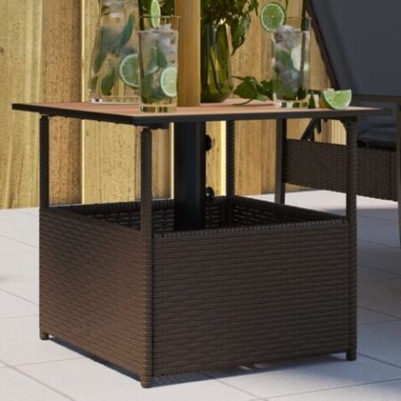 vidaXL Tavolo Giardino Foro Ombrellone Marrone 55x55x46,5cm Polyrattan