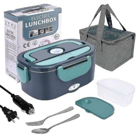 Scaldavivande elettrico per il pranzo, 3 in 1, microonde portatile ad alta potenza da 60 W per auto e casa, 12 V, 24 V/110 V, a prova di perdite, acciaio inossidabile 304 rimovibile da 1,5 l