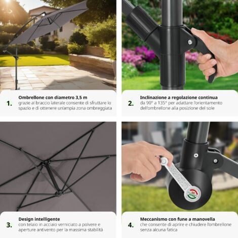 ombrellone 350 cm diametro - ombrellone a braccio, ombrellone giardino, ombrellone decentrato