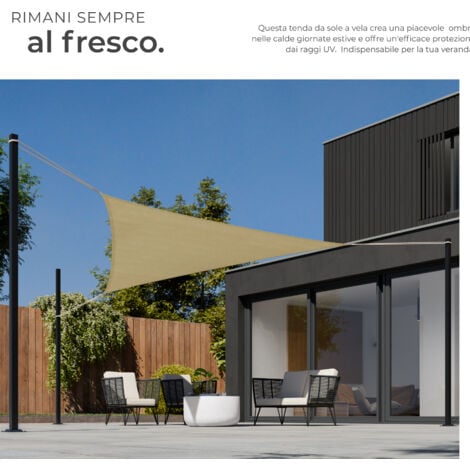 vela ombreggiante triangolare in polietilene, beige - telo ombreggiante, ombreggiante, telo vela ombreggiante - 3,6 x 3,6 x 3,6 m
