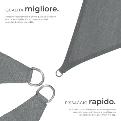 vela ombreggiante triangolare in polietilene, grigio - telo ombreggiante, ombreggiante, telo vela ombreggiante - 5 x 5 x 5 m
