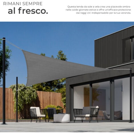 vela ombreggiante triangolare in polietilene, grigio - telo ombreggiante, ombreggiante, telo vela ombreggiante - 5 x 5 x 5 m