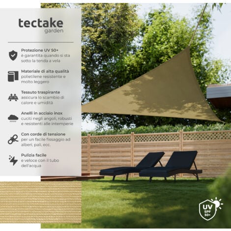 vela ombreggiante triangolare in polietilene, beige - telo ombreggiante, ombreggiante, telo vela ombreggiante - 5 x 5 x 5 m