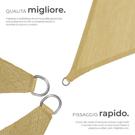 vela ombreggiante triangolare in polietilene, beige - telo ombreggiante, ombreggiante, telo vela ombreggiante - 5 x 5 x 5 m