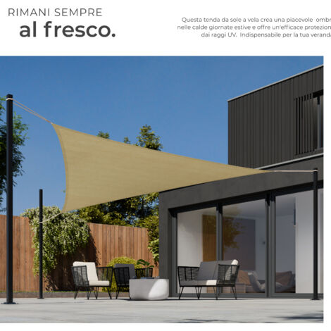vela ombreggiante triangolare in polietilene, beige - telo ombreggiante, ombreggiante, telo vela ombreggiante - 5 x 5 x 5 m