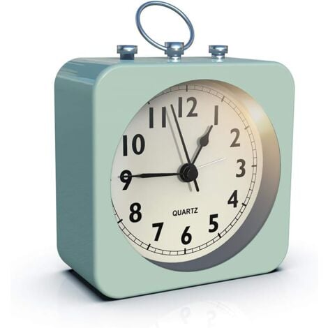 BEBUSINGOTO Sveglia a batteria con cassa quadrata in metallo, analogica al quarzo senza ticchettio, funzionamento semplice per camera da letto/viaggio/ufficio/bambini (verde)