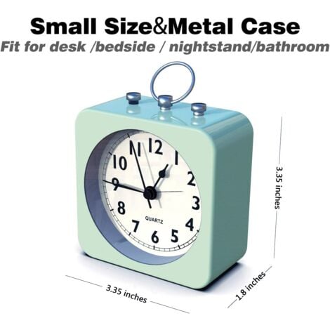 BEBUSINGOTO Sveglia a batteria con cassa quadrata in metallo, analogica al quarzo senza ticchettio, funzionamento semplice per camera da letto/viaggio/ufficio/bambini (verde)