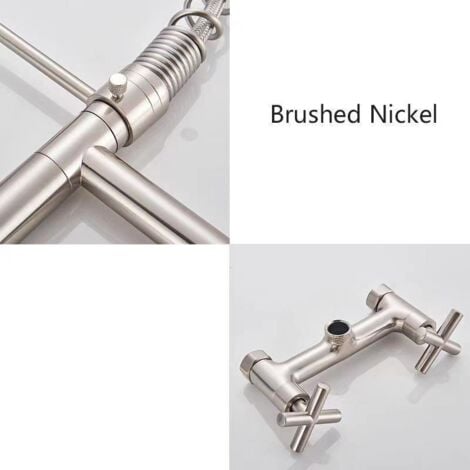 Rubinetto da cucina a parete con beccuccio estraibile, rubinetto per lavello girevole a 360° con 3 modalità di spruzzo, spazzolato
