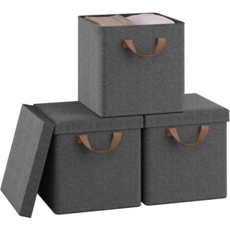 WOLTU Set 3 Scatole Portaoggetti box pieghevole cestino contenitore cesta con maniglie in tessuto Grigio 18L
