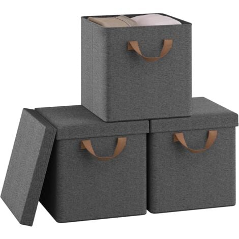WOLTU Set 3 Scatole Portaoggetti box pieghevole cestino contenitore cesta con maniglie in tessuto Grigio 18L