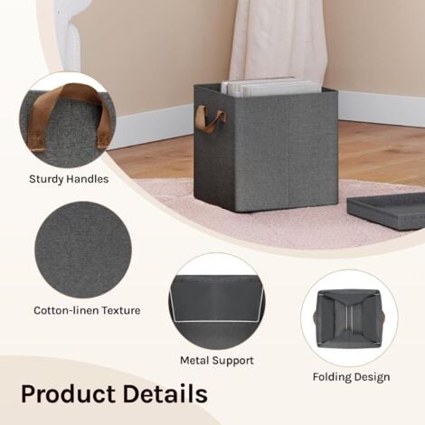 WOLTU Set 3 Scatole Portaoggetti box pieghevole cestino contenitore cesta con maniglie in tessuto Grigio 18L