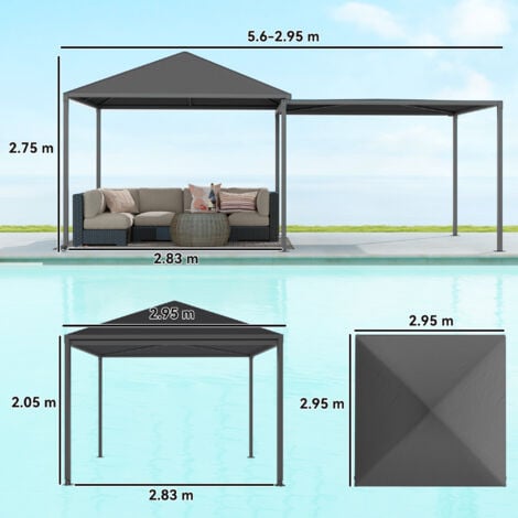Outsunny Gazebo Estensibile da Giardino 3x3m con Ruote Copertura UPF30+ Grigio