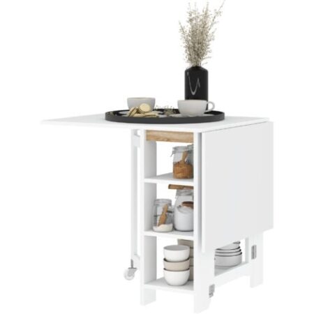 HOMCOM Tavolo Pieghevole per 4 Persone 2 Ribalte e Ripiani 120x60x75cm Bianco